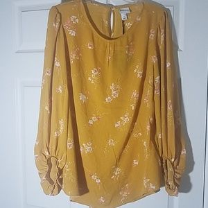 Ava & Viv mustard floral blouse